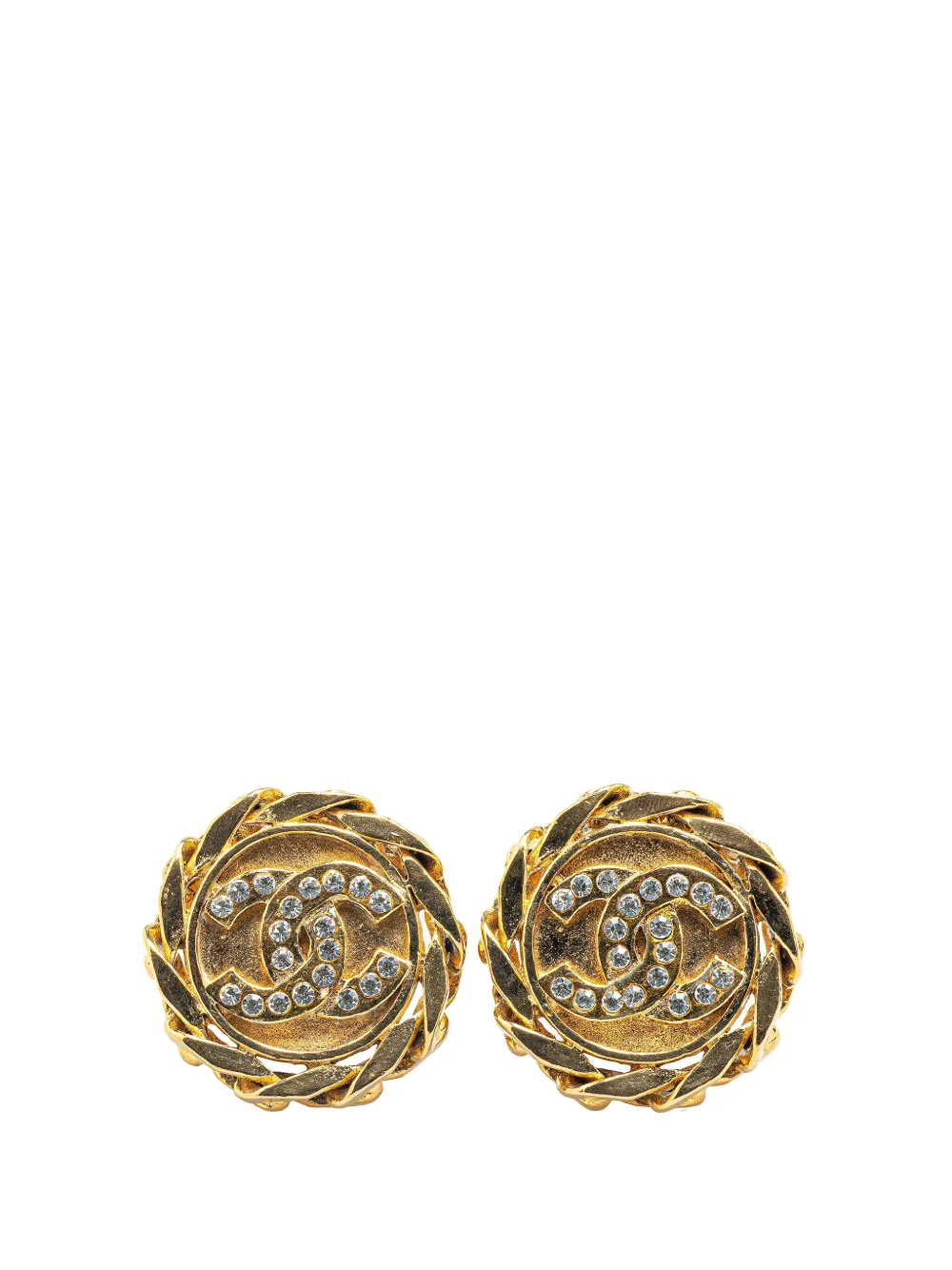 CHANEL Pre-Owned 1980-1990 Gold Plated CC Rhinestones Clip on Earrings costume earrings