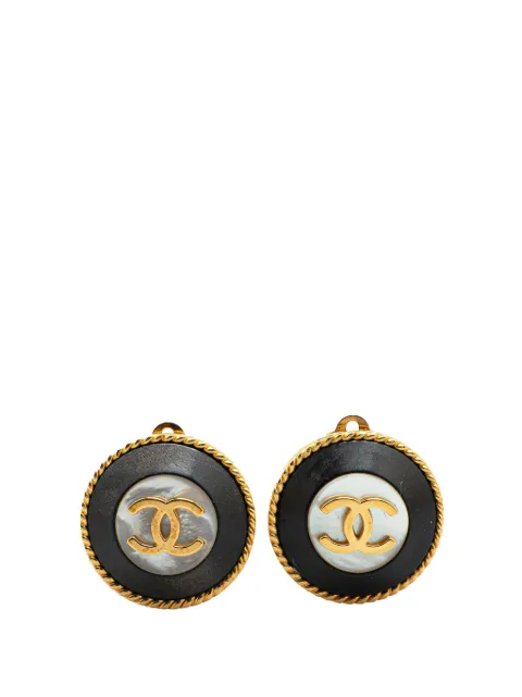 CHANEL Pre-Owned 1995 Gold Plated Acrylic CC Button Clip On Earrings costume earrings