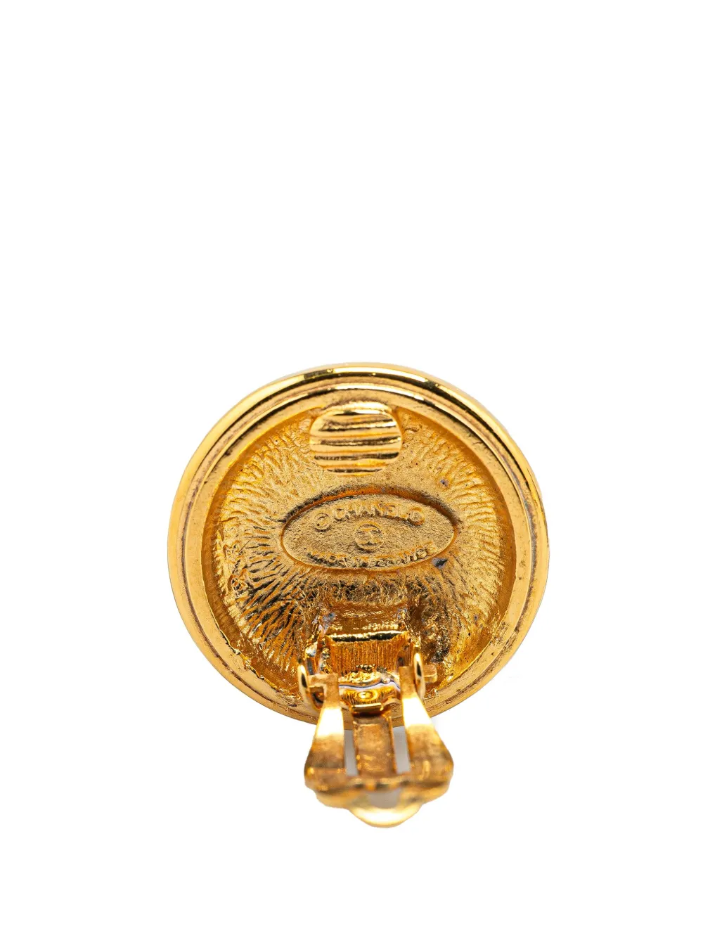 Pre-owned Chanel 1970-1980 Gold Plated Cc Round Clip On Earrings Costume Earrings