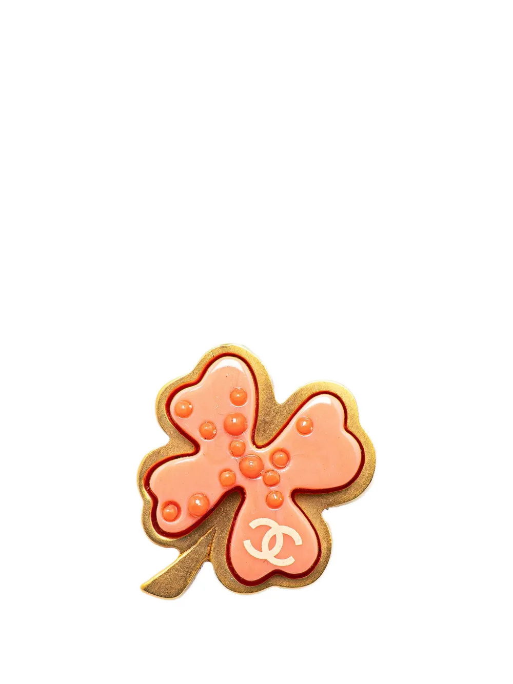 CHANEL Pre-Owned 2003 Gold Plated Resin Four Leaf Clover Brooch costume brooch - Oro