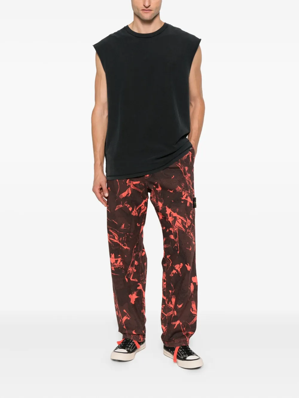 Stone Island Broek met trekkoord en abstracte print Zwart