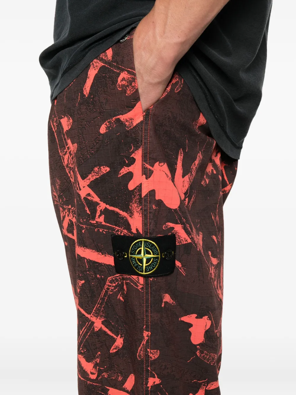 Stone Island Broek met trekkoord en abstracte print Zwart