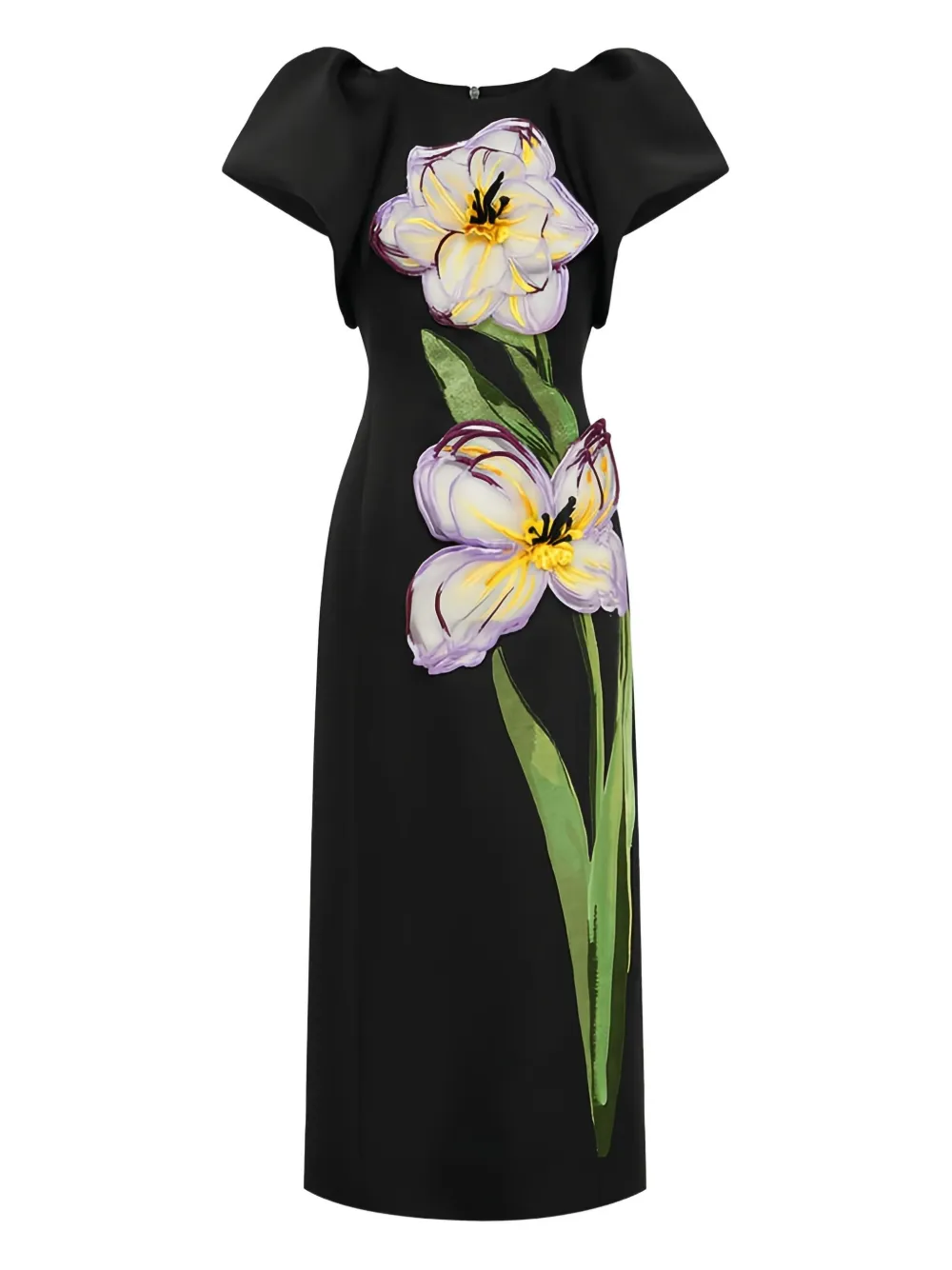 Leo Lin puff-sleeve floral dress Zwart