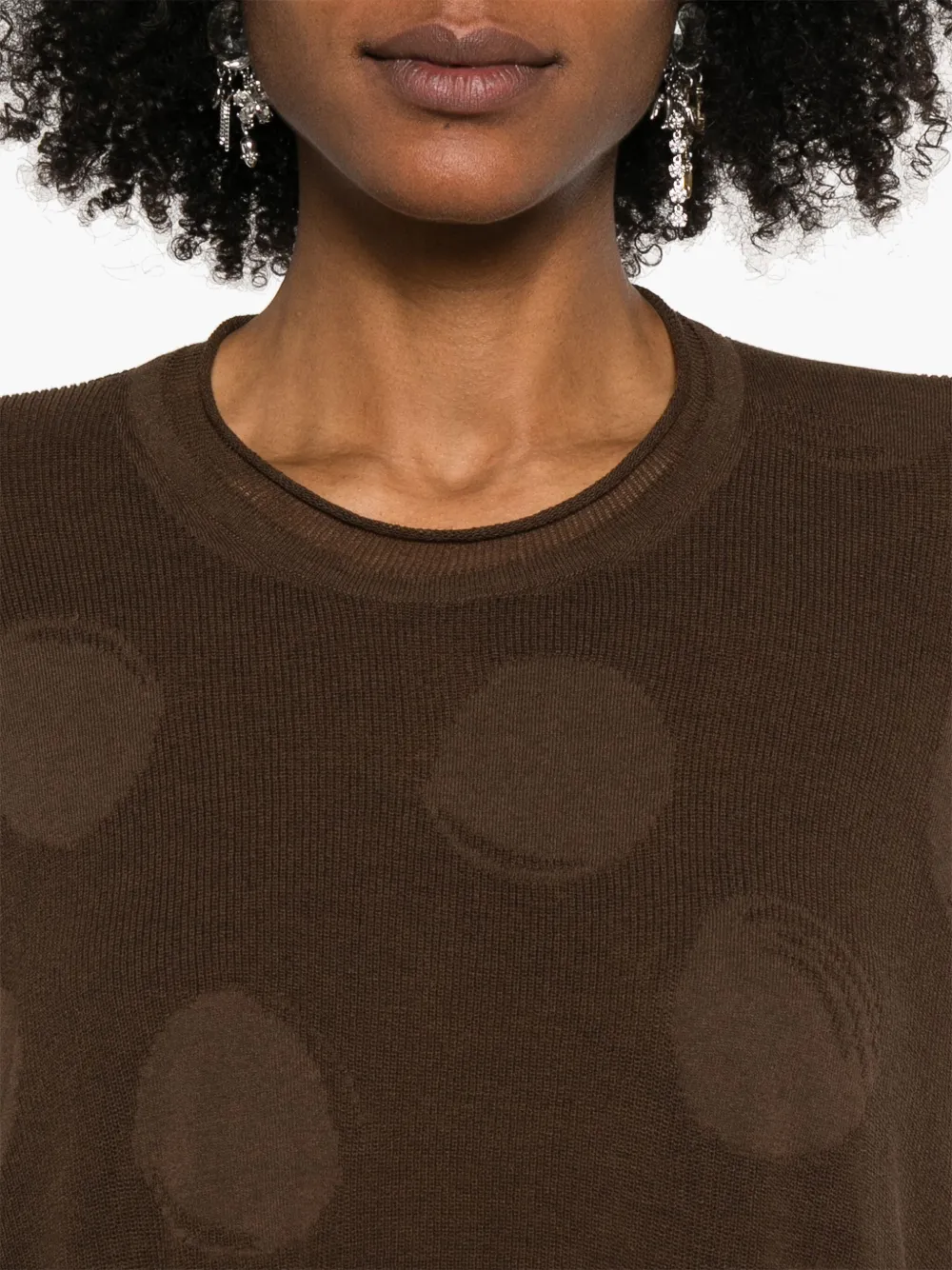 Uma Wang Polka Dot Detailed Crewneck Knitted Top In Brown