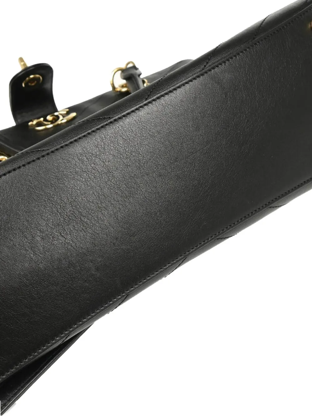 Pre-owned Chanel 2018-2019 Lambskin Chevron Shoulder Tote Bag In Black