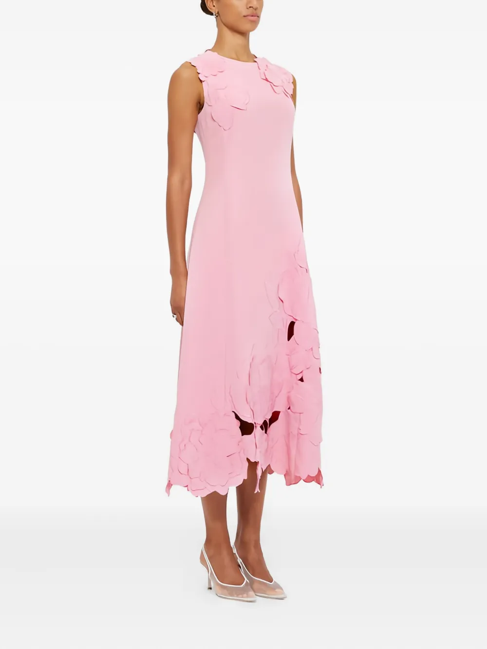 Leo Lin Cleo floral-appliquè sleeveless midi dress Roze