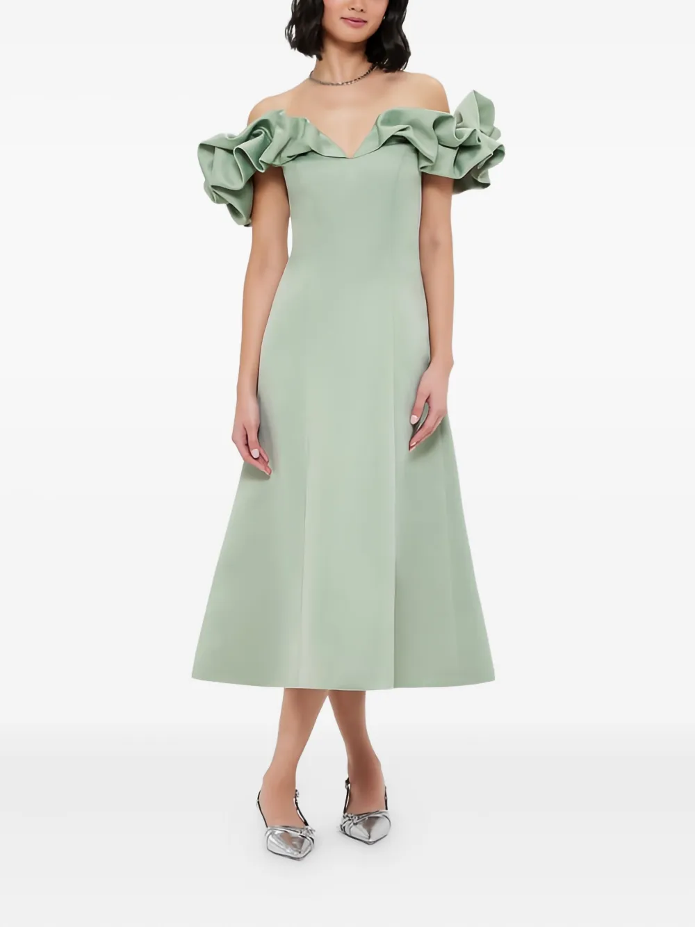 Leo Lin Midi-jurk met ruches Groen