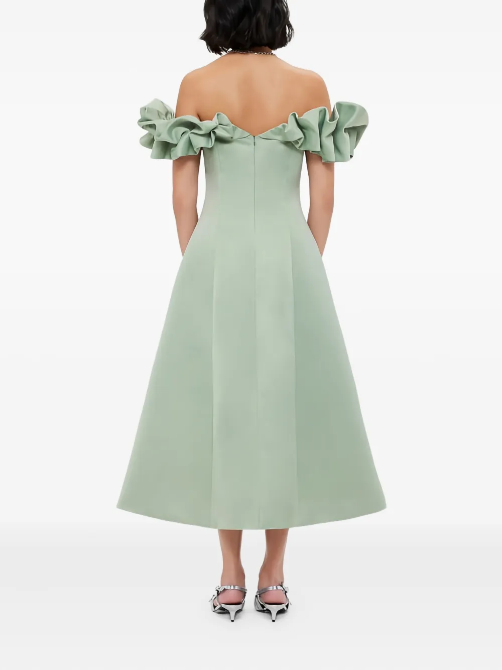 Leo Lin Midi-jurk met ruches Groen