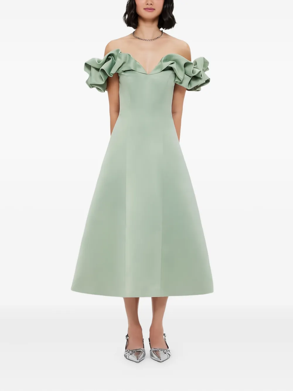 Leo Lin Midi-jurk met ruches Groen