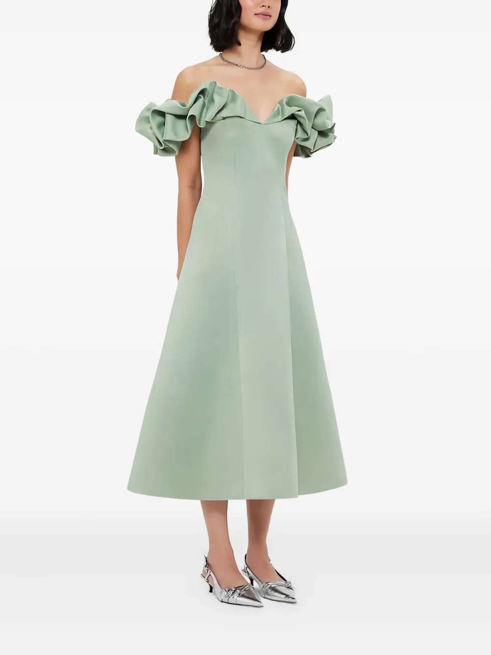 Leo Lin Midi-jurk met ruches Groen