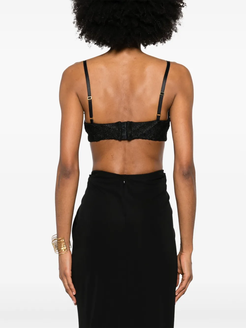 Elisabetta Franchi Tweed bh-top met geborduurde bloemen Zwart