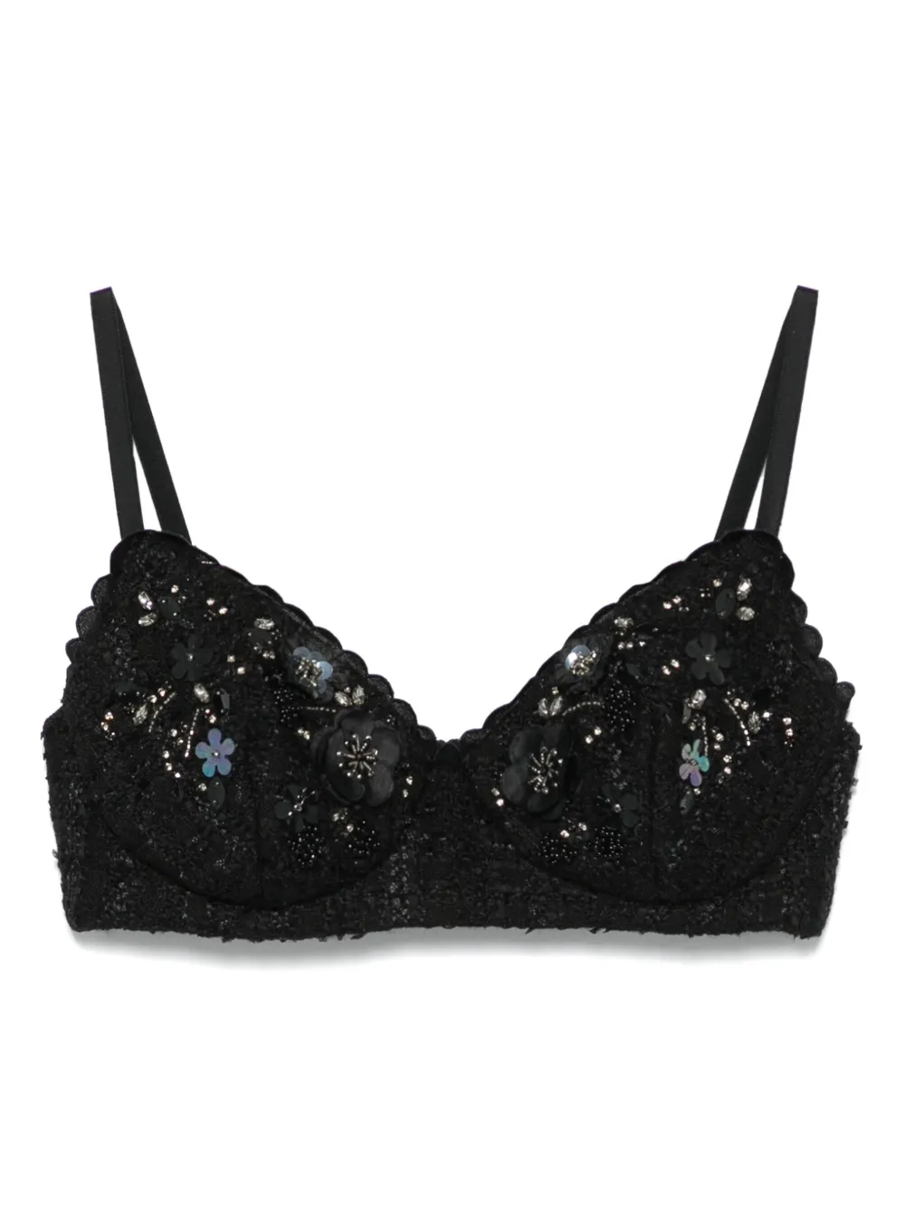 Elisabetta Franchi Tweed bh-top met geborduurde bloemen Zwart