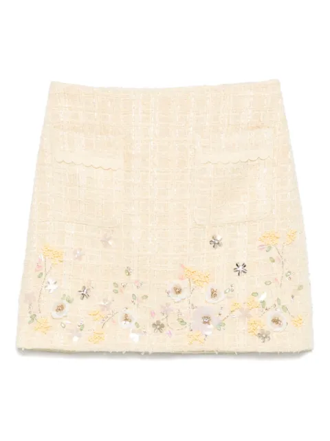 Elisabetta Franchi falda corta de tweed con bordado floral