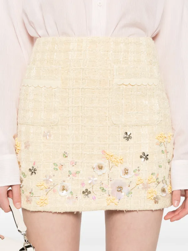 Elisabetta Franchi floral-embroidered Tweed Mini Skirt