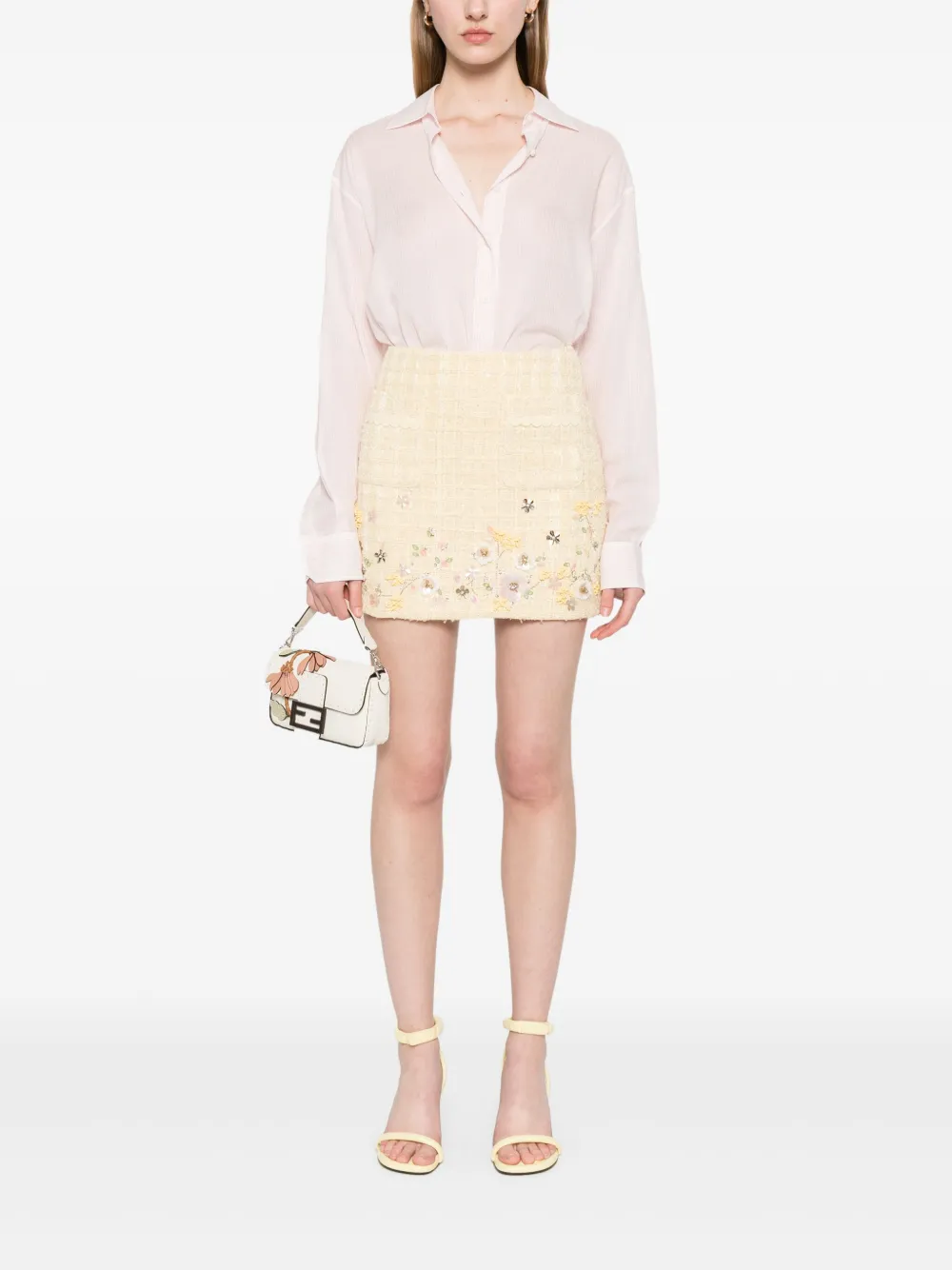 Elisabetta Franchi Tweed mini-rok met geborduurde bloemen - Geel