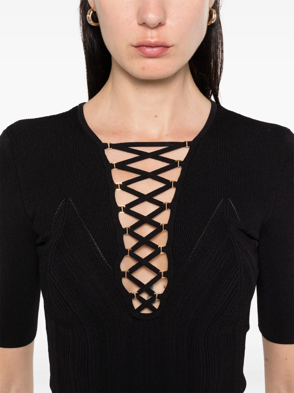 Elisabetta Franchi T-shirt met veters Zwart