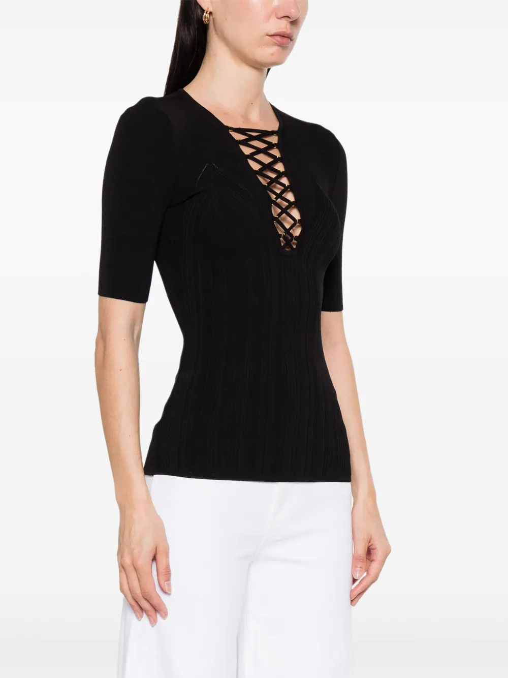 Elisabetta Franchi T-shirt met veters Zwart