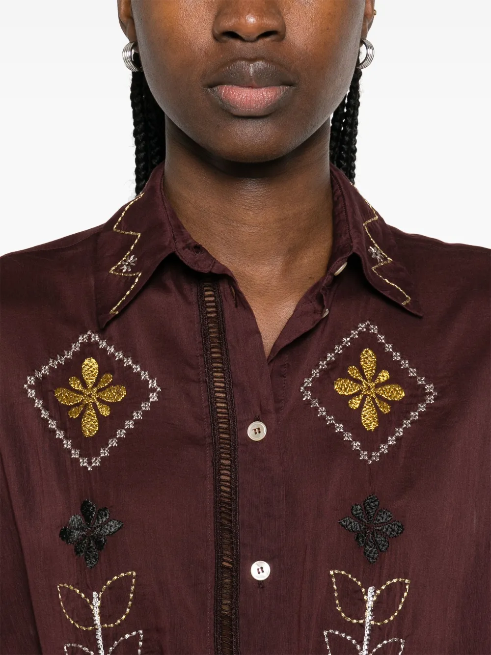 Forte Blouse met borduurwerk Bruin