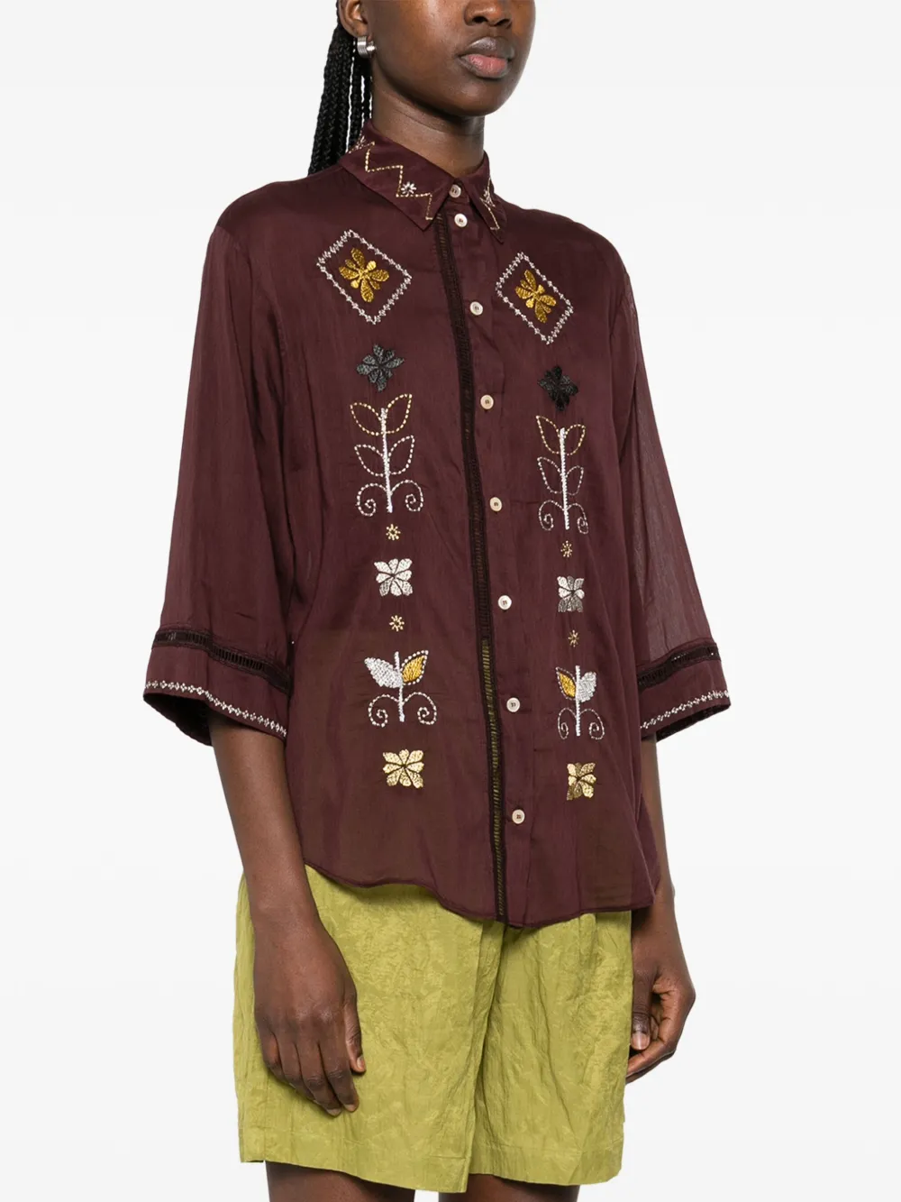 Forte Blouse met borduurwerk Bruin