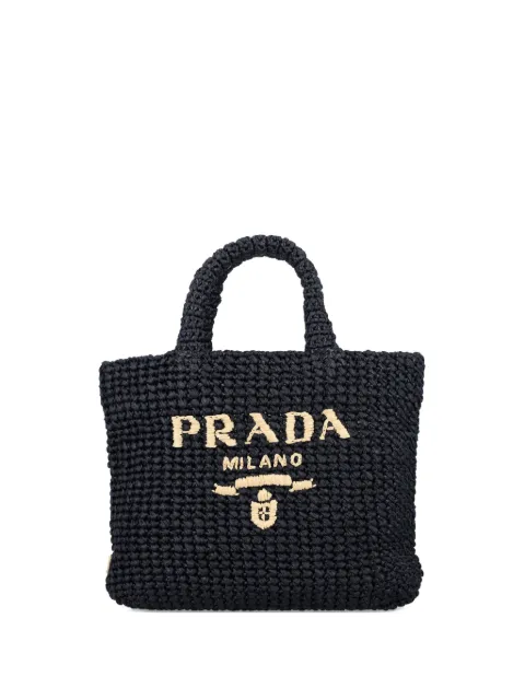 Prada raffia logo tote bag
