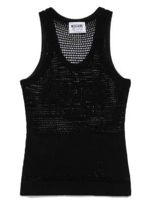 Blumarine Rhinestoned ribbed-knit Tank Top | Black | FARFETCH