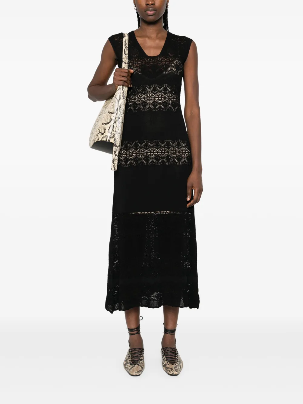 TWINSET Maxi-jurk met gehaakt detail - Zwart