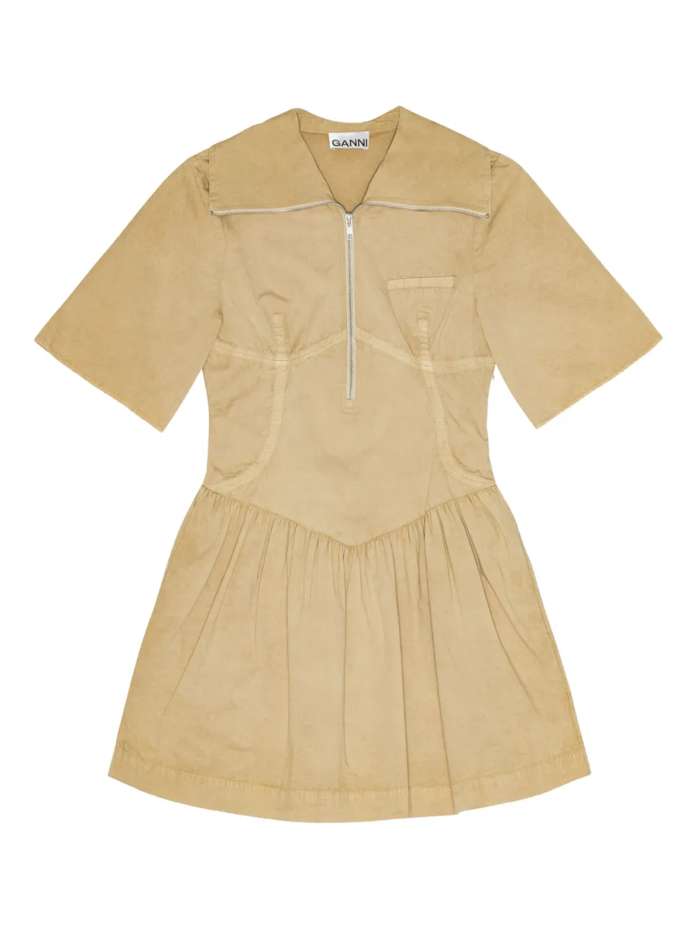 GANNI Stretch-katoenen mini-jurk met verwassen effect Beige