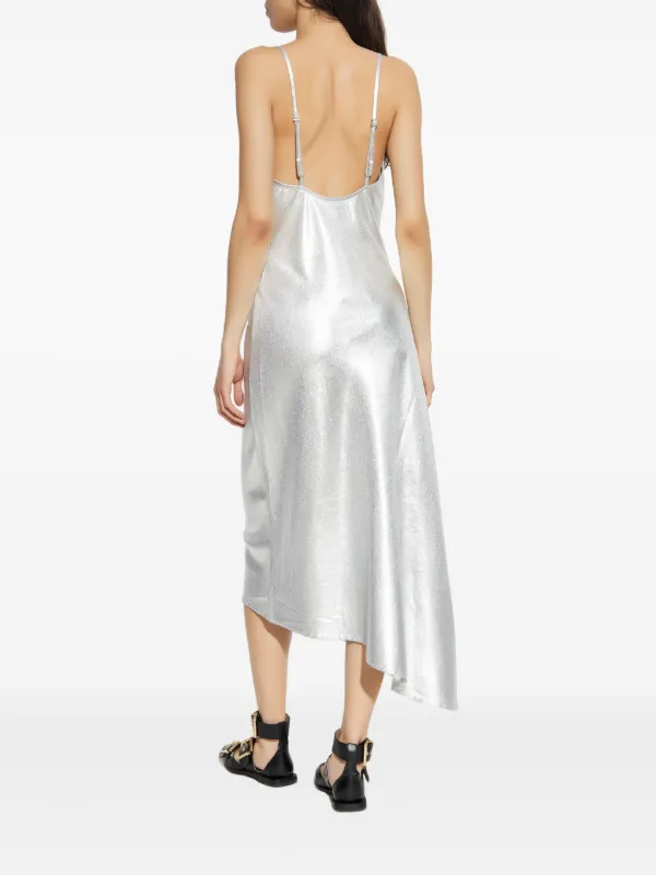 knee length dresses for ladies Silver Metallic Slip Dress  EFIERI