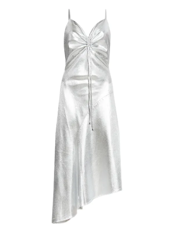 knee length dresses for ladies Silver Blue Open Back Cross Strap Midi Slip Dress