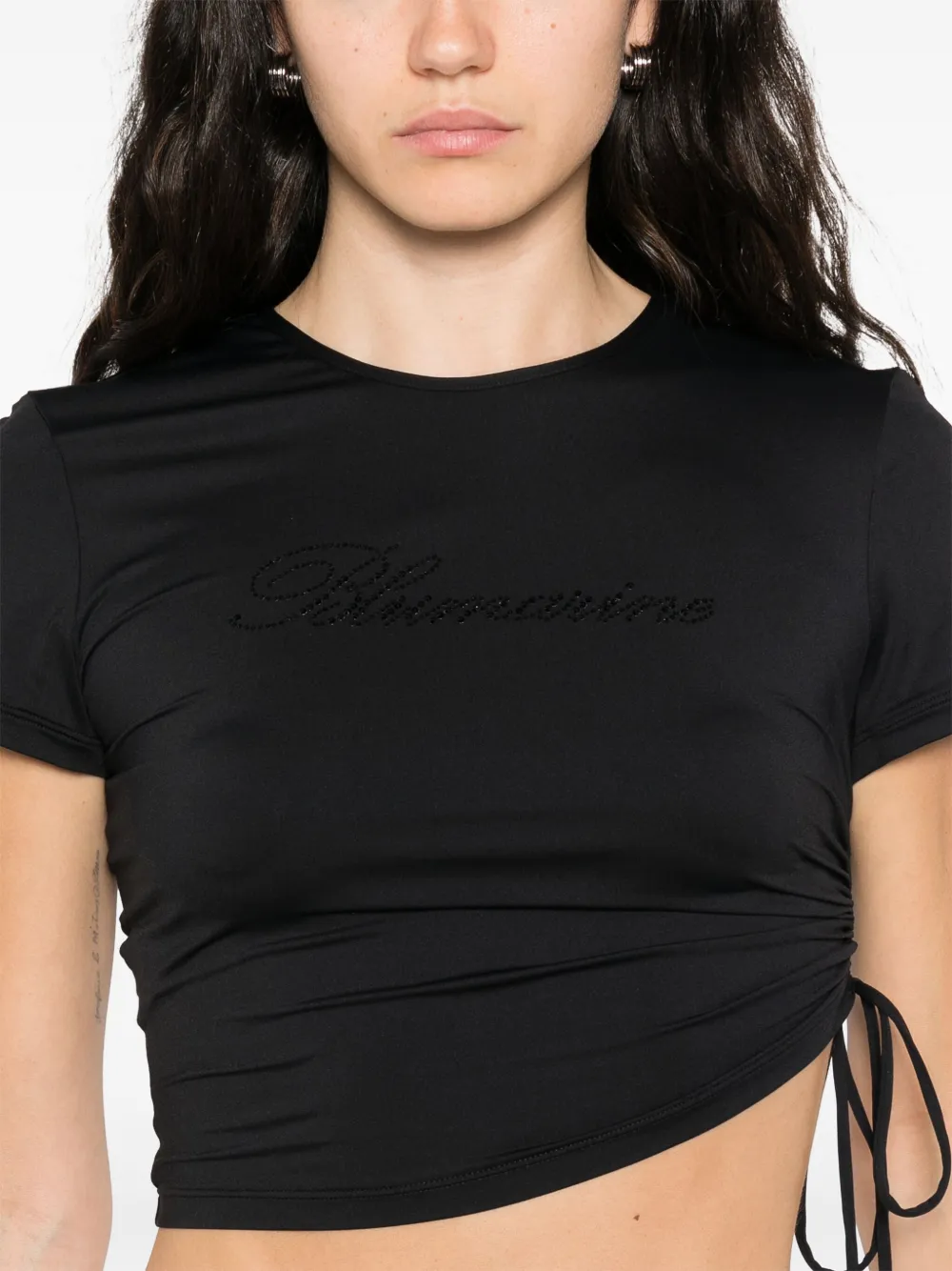 Shop Blumarine Rhinestone-logo T-shirt In Black