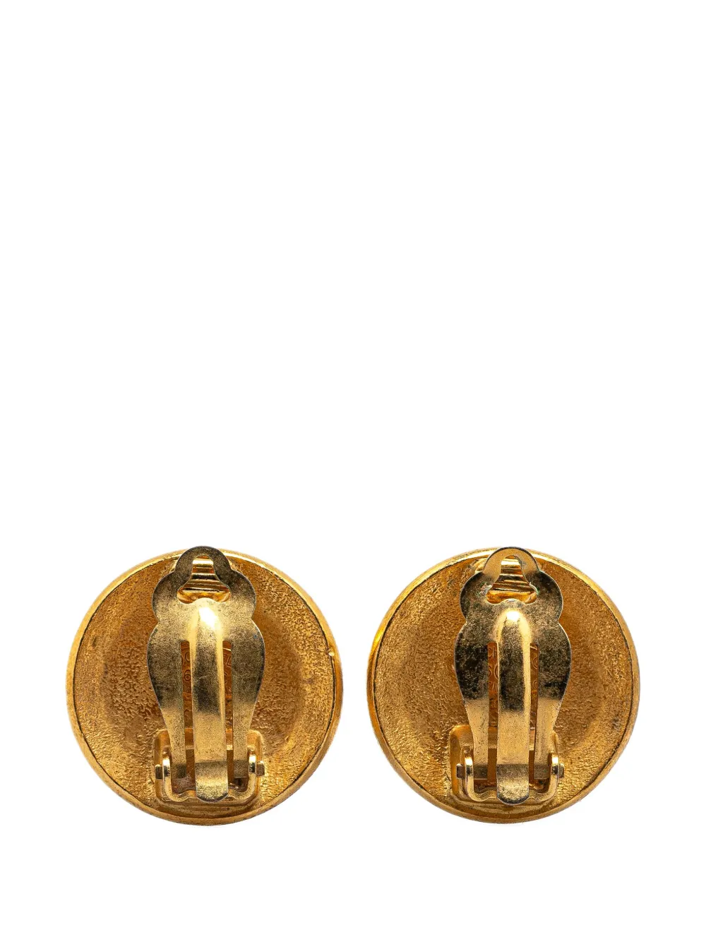Pre-owned Chanel 1996 Gold Plated Cc Round Clip On Earrings Costume Earrings