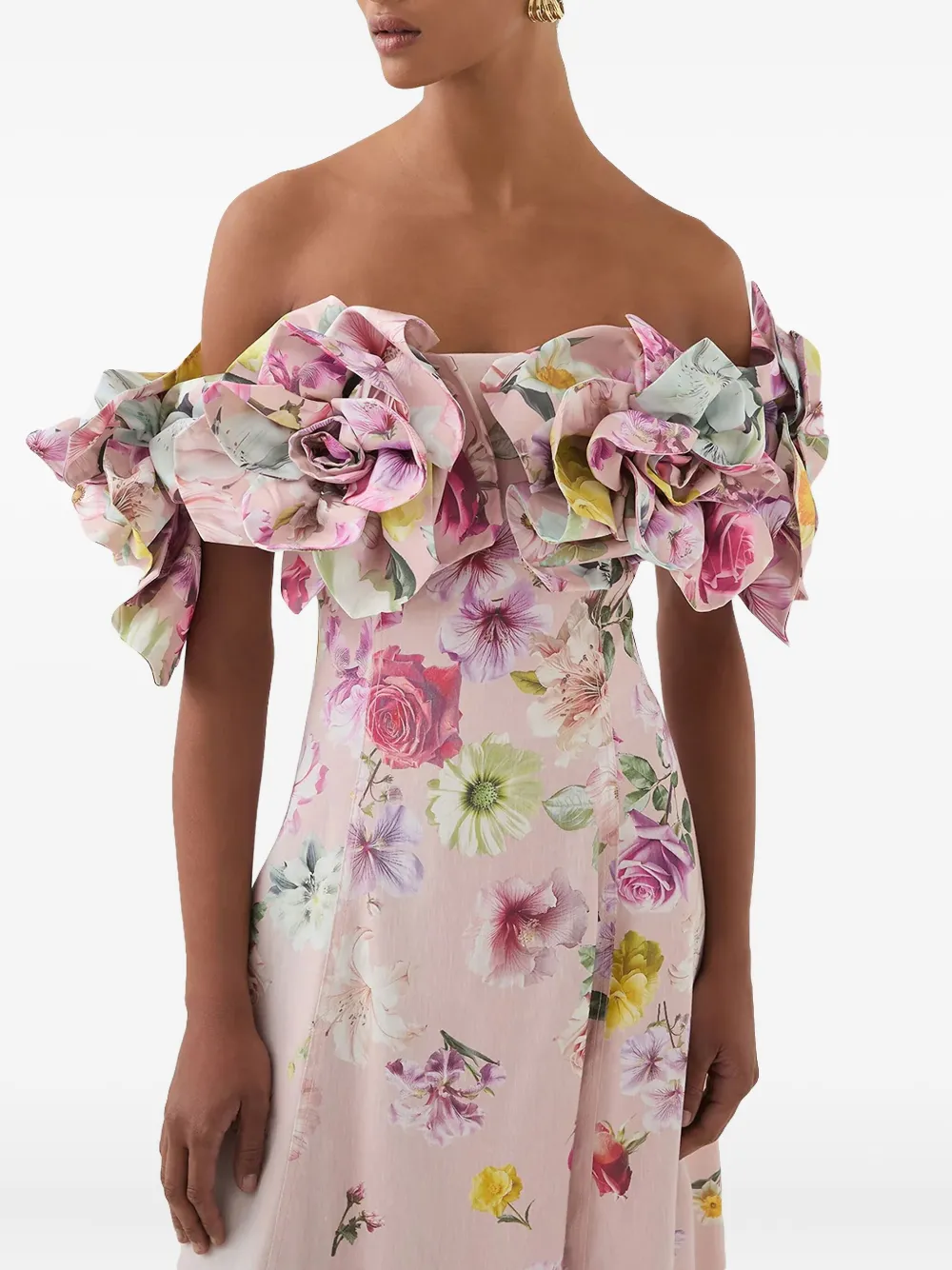 Aje Misha off-shoulder avondjurk met bloemenprint Roze