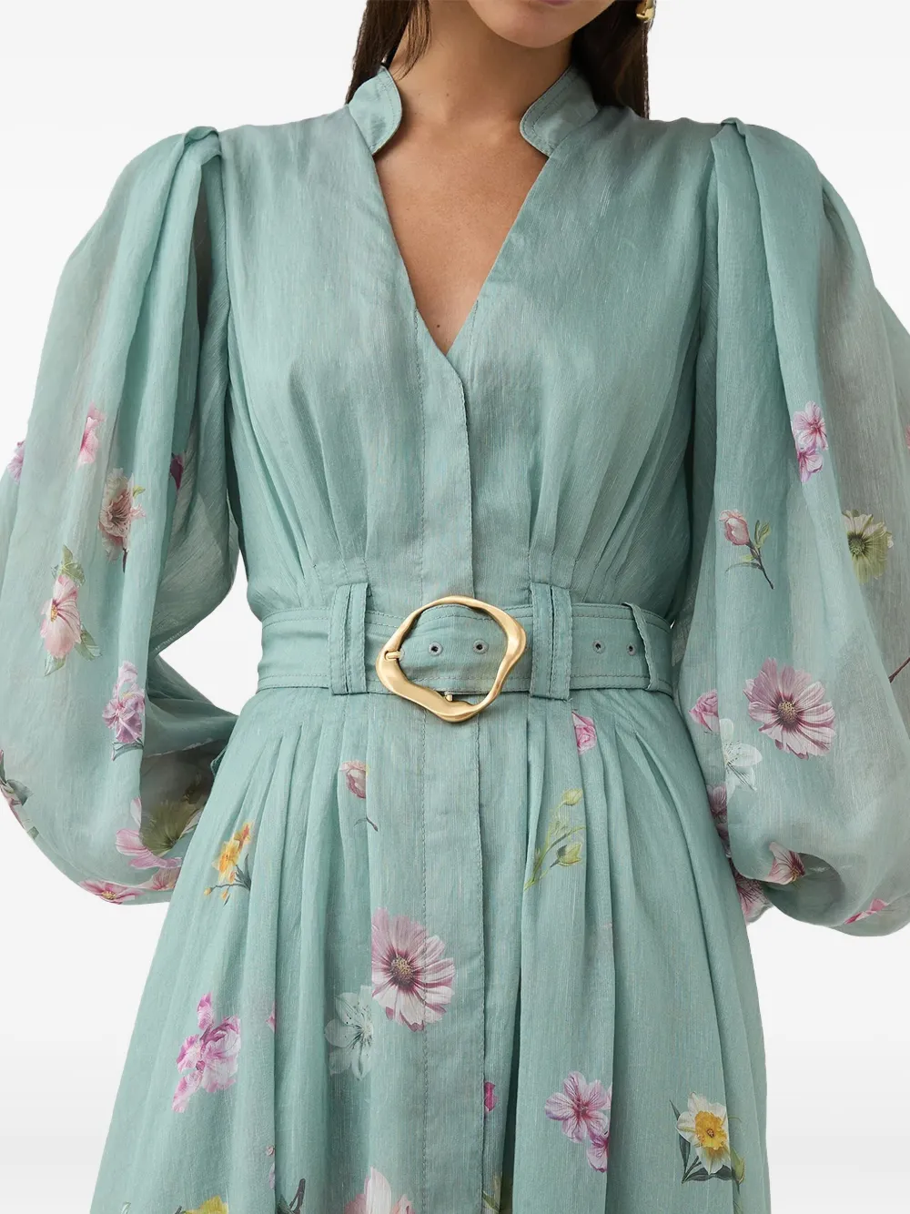 Aje Fleur jurk met ceintuur en bloemenprint Blauw