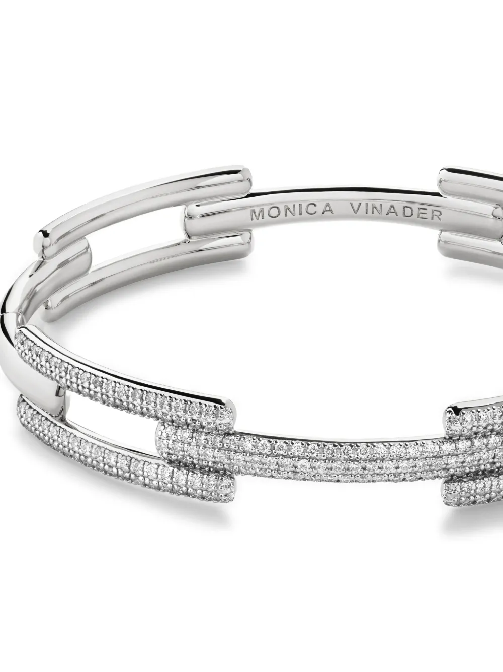 Monica Vinader Sterling Silver Lab Grown Diamond Full Pave Signature Link Bangle Lab Grown Diamond In Silver
