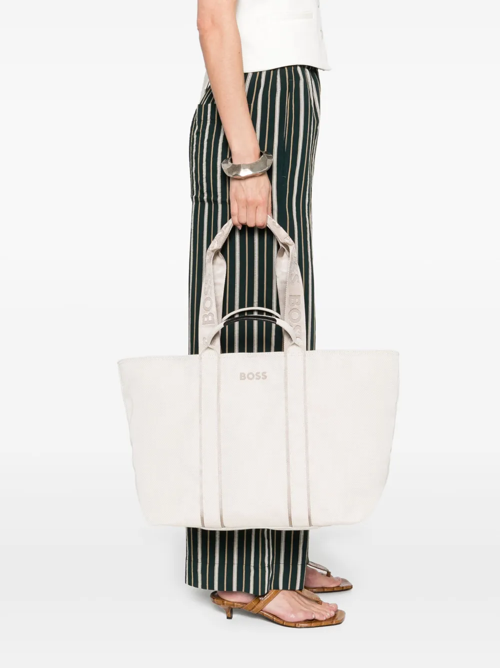 BOSS Shopper met textuur en logo Beige