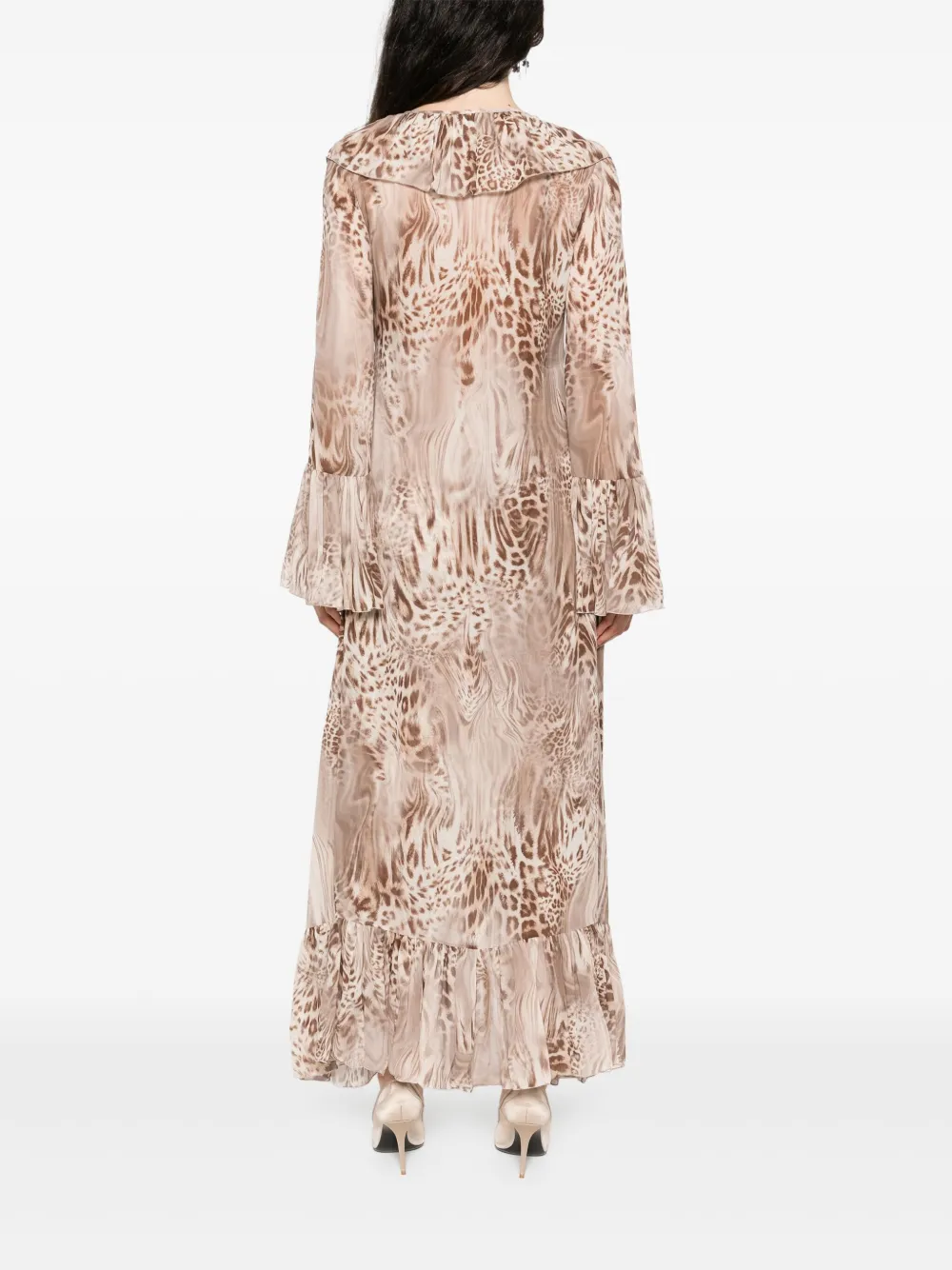 Blumarine Chiffon maxi-jurk met print Beige