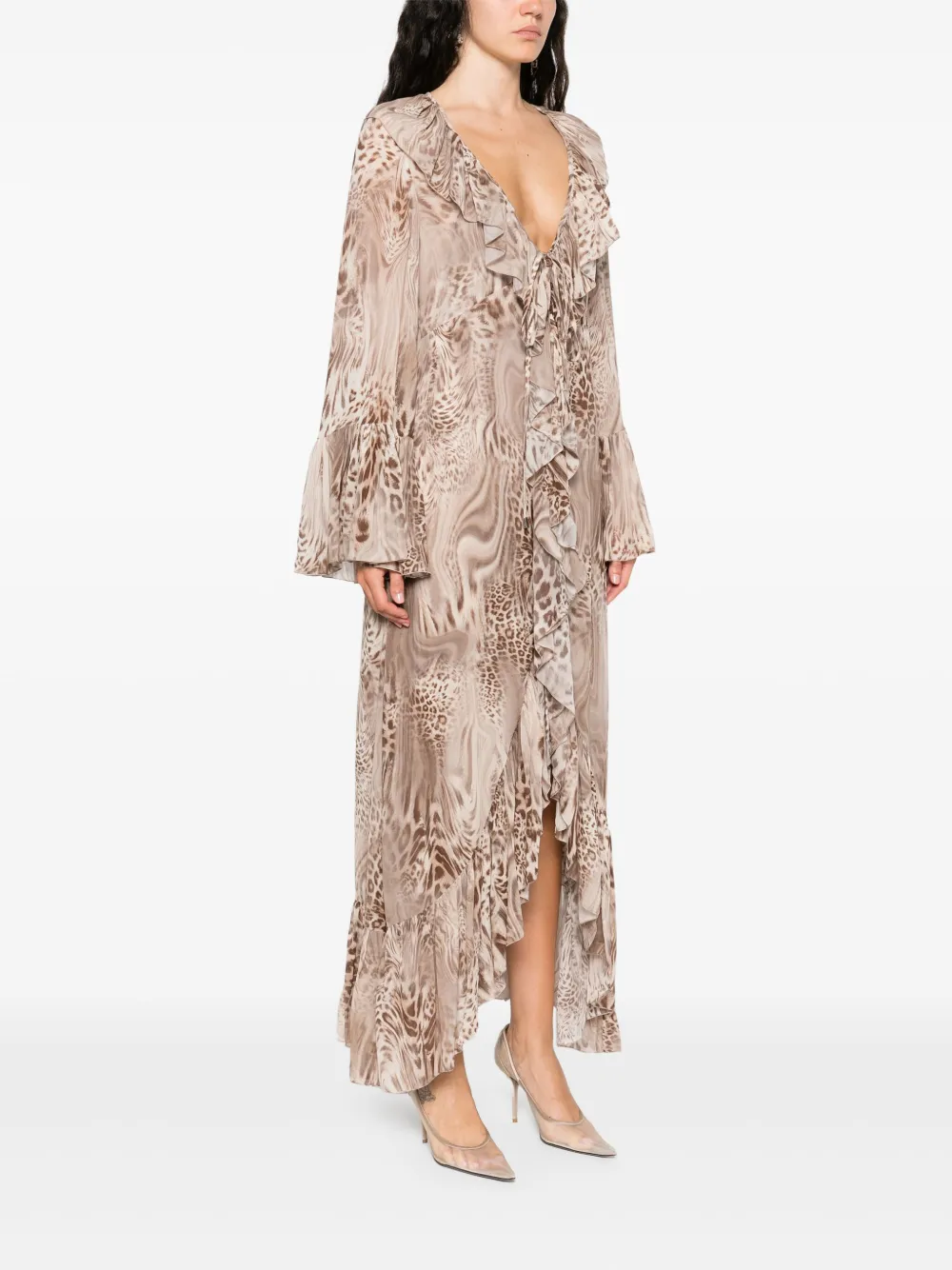 Blumarine Chiffon maxi-jurk met print Beige