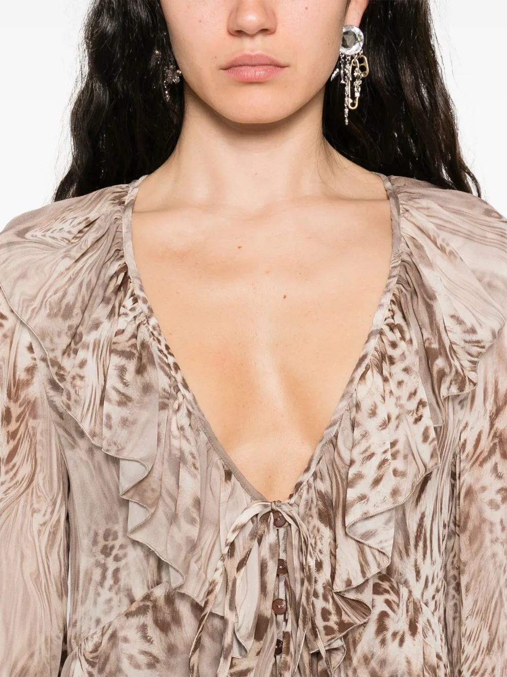 Blumarine Chiffon maxi-jurk met print Beige