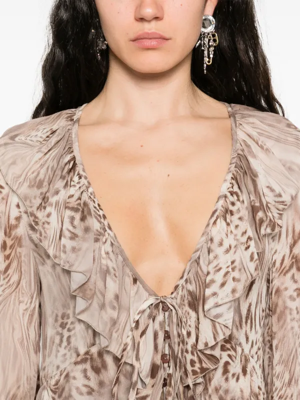 Blumarine Printed Chiffon Maxi Dress | Neutrals | FARFETCH