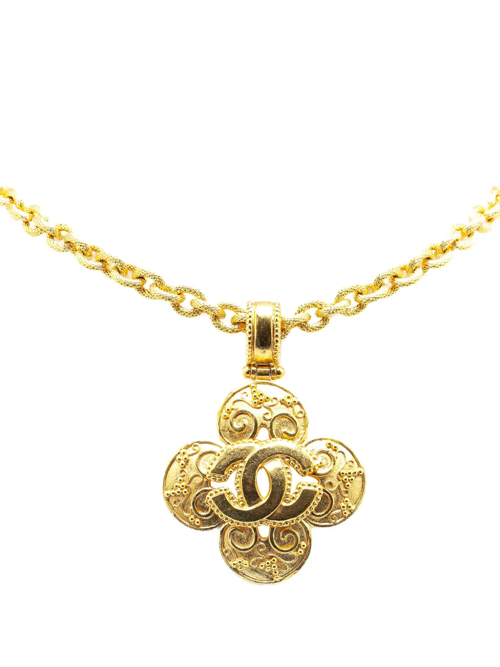 CHANEL Pre-Owned 1996 ゴールドプレーテッド ココマーク クローバー ペンダント コスチューム ネックレス - CHANEL Pre-Owned 1996 ゴールドプレーテッド ココマーク クローバー ペンダント コスチューム ネックレス -
