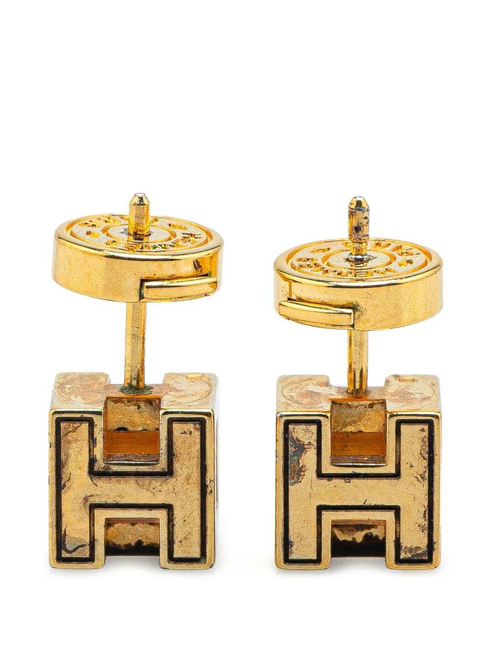Hermès Pre-Owned 20th Century Gold Plated Enamel Cage dH Push Back Earrings costume earrings | Image 2