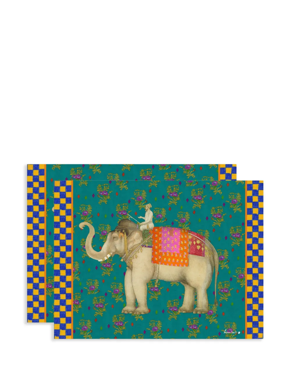 Lisa Corti Elephant Rany Masonite placemats (set of two) | Green | Image 1