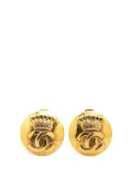 CHANEL Pre-Owned 1996 Gold Plated CC Crown Clip On Earrings costume earrings