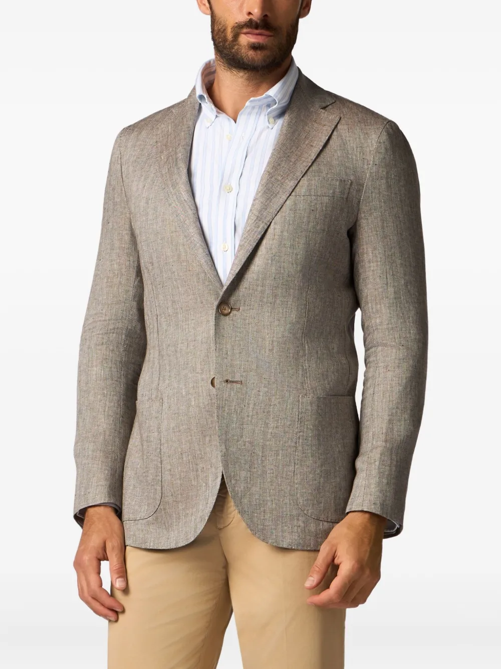 Brooks Brothers Linnen blazer met visgraat patroon Bruin