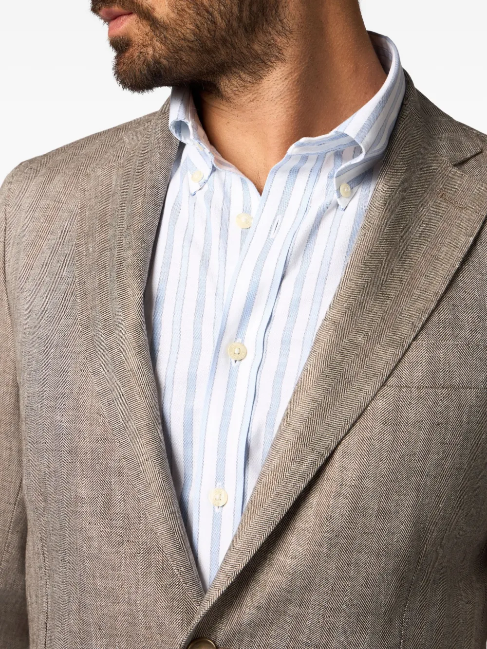 Brooks Brothers Linnen blazer met visgraat patroon Bruin