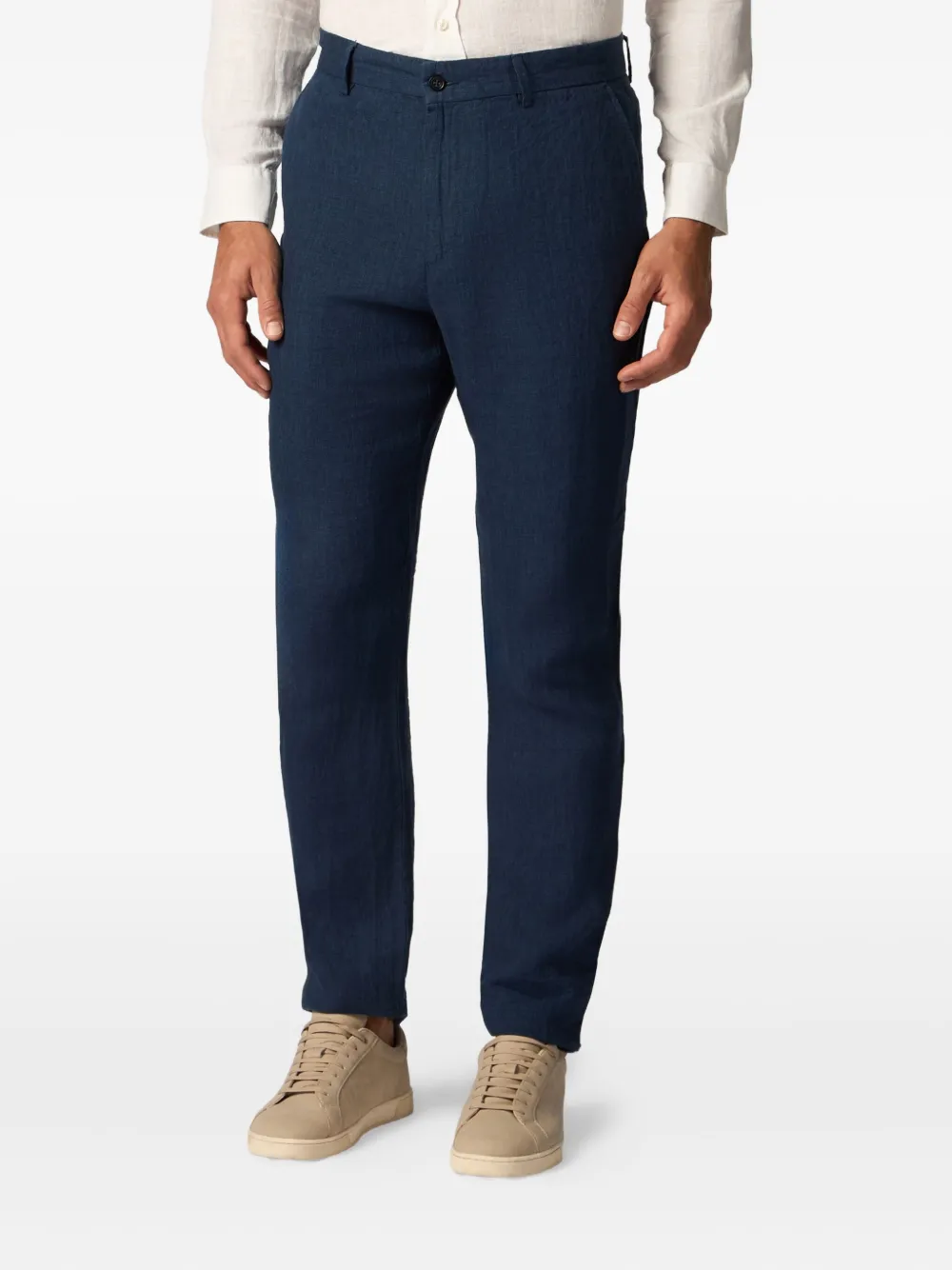 Brooks Brothers Linnen broek met textuur Blauw