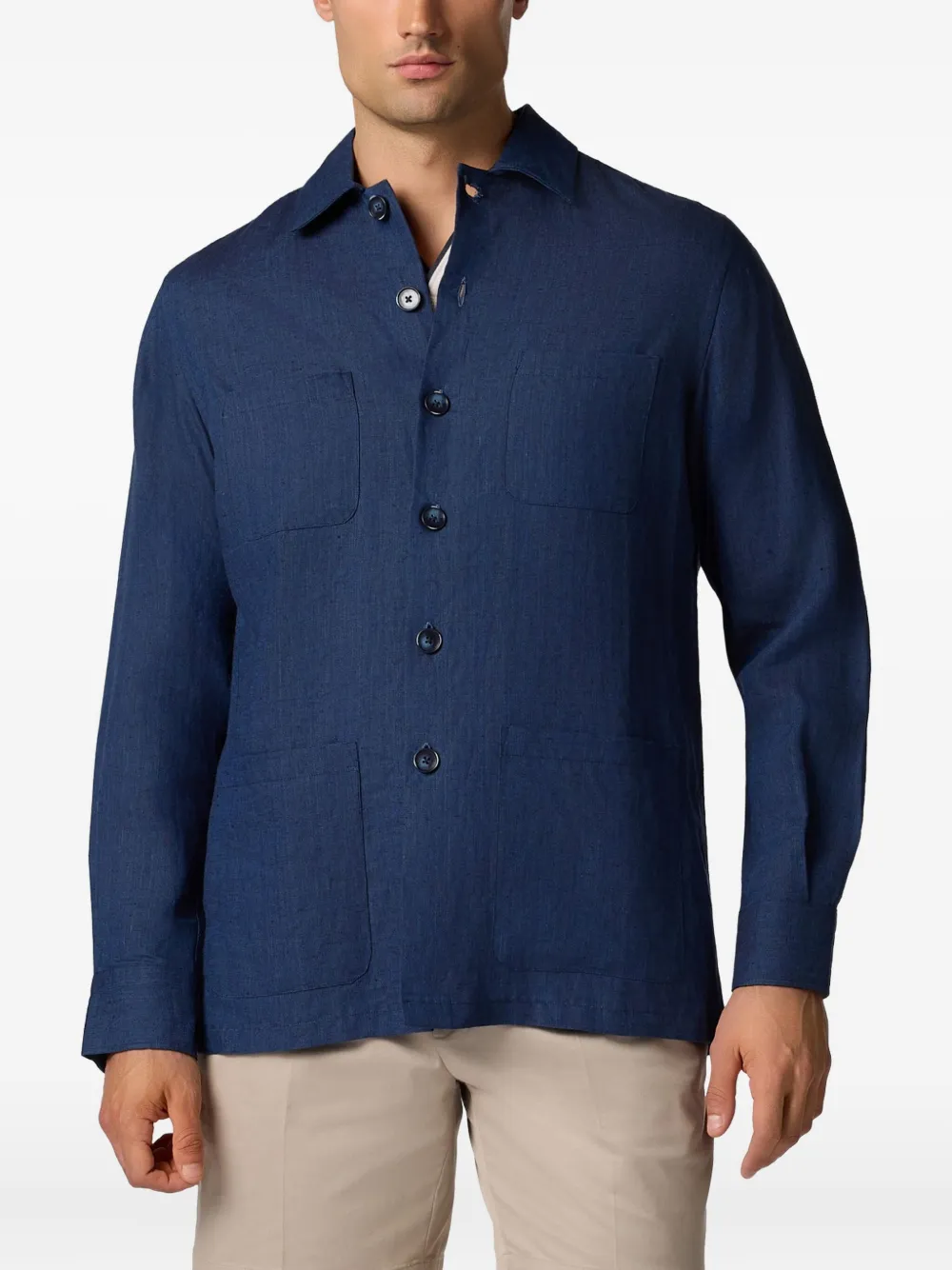 Brooks Brothers Linnen shirtjack Blauw