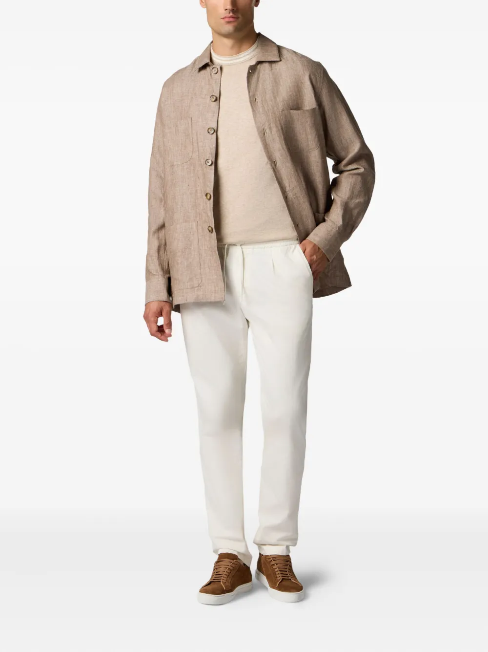 Brooks Brothers T-shirt van biologisch katoen-linnenblend Beige