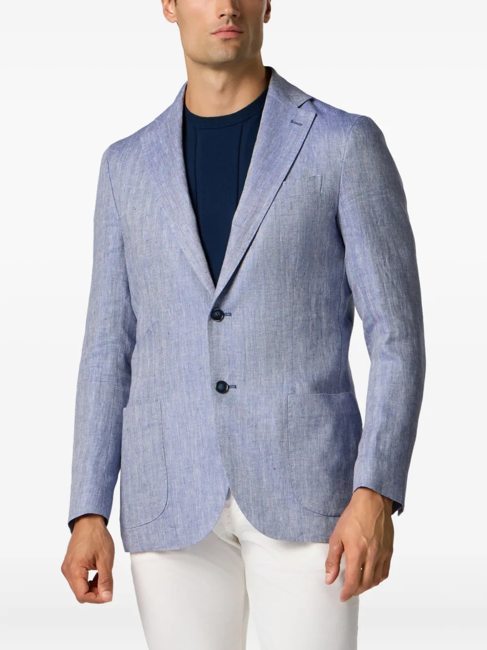 Brooks Brothers Linnen blazer met visgraat patroon Blauw
