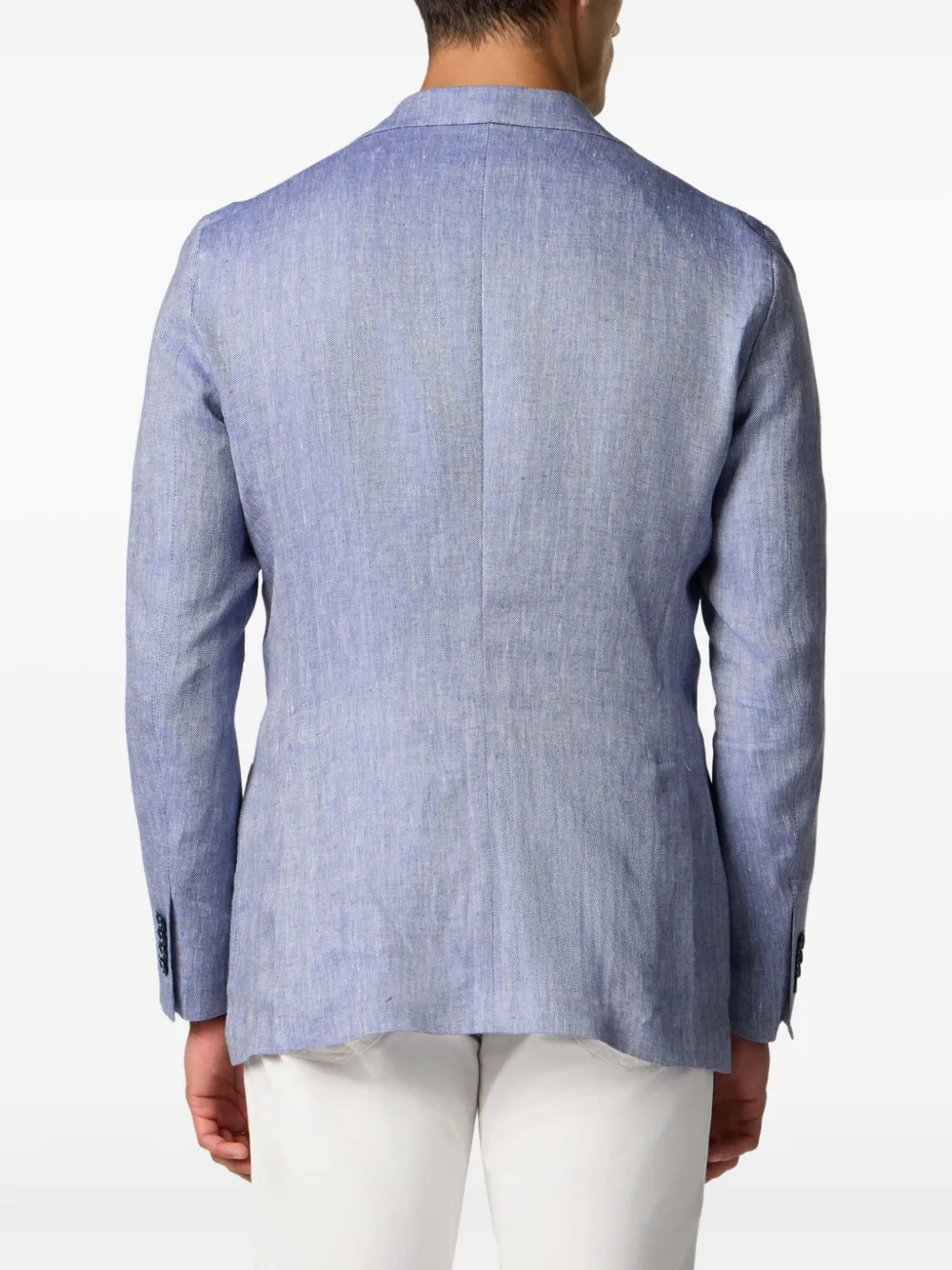 Brooks Brothers Linnen blazer met visgraat patroon Blauw